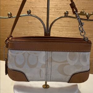 Coach Brown and Cream Signature Wristlet